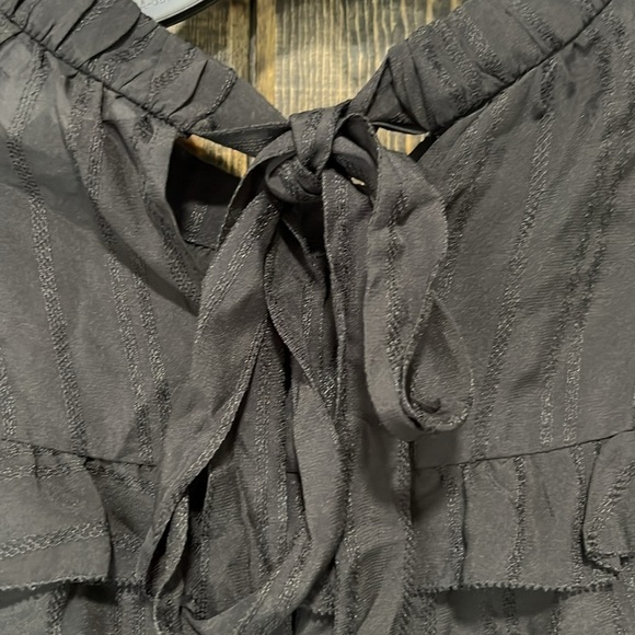 Veronica Beard Silk Top 8 Black Peasant Boho Ruffle Tie Dressy Whimsigoth Office - Picture 6 of 8